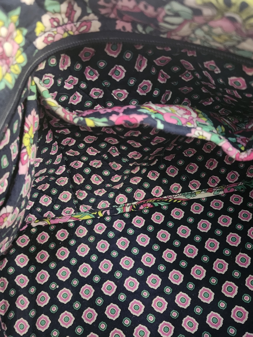 Vera Bradley Navy Quilted Floral Travel Tote with Pink & Green Accents - Picture 3 of 8